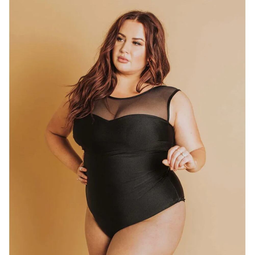 Albion The Maria One Piece Mesh Panel Swimsuit in Black Size XXL